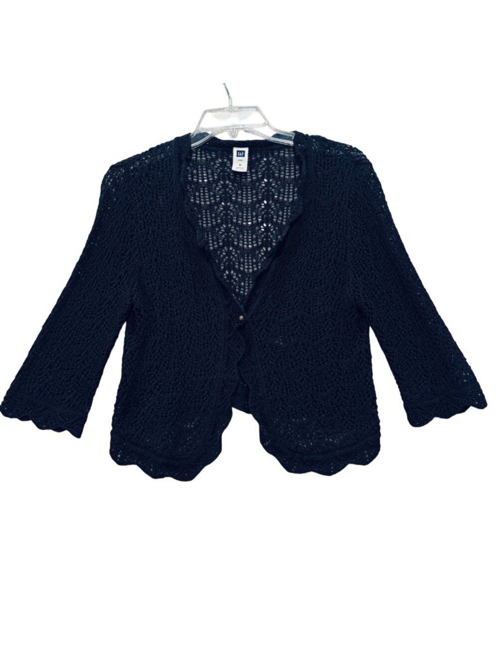 Vintage Gap Black Crochet Cropped Cardigan Size M Cotton Boho Whimsygoth Y2K - Picture 1 of 14